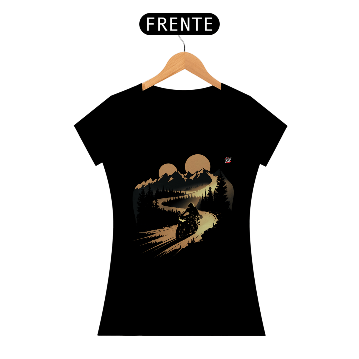 Nome do produto: Aventura em Duas Rodas – Liberdade nas Montanhas - Camiseta Feminina
