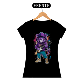 Nome do produto Leão Rock Star – Energia Selvagem em Alta Voltagem - Camiseta Feminina