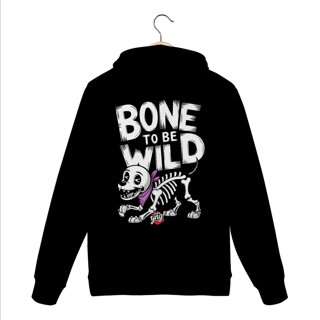 Nome do produto Bone To Be Wild – Cão Esqueleto Divertido - Moletom Canguru Costas