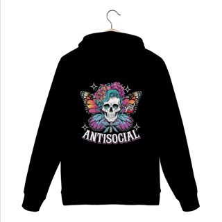 Nome do produto Antissocial floral - Moletom Canguru Costas