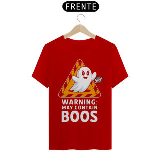 Nome do produto Aviso: Pode Conter Boos - Fantasma Brincalhão - Camiseta Unissex