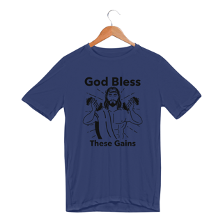 Nome do produto Camiseta Dry Fit God Bless These Gains