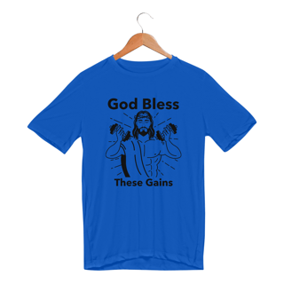 Nome do produto Camiseta Dry Fit God Bless These Gains