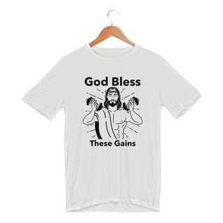 Nome do produto Camiseta Dry Fit God Bless These Gains