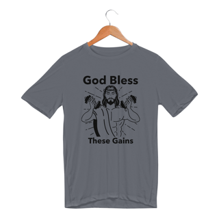 Nome do produto Camiseta Dry Fit God Bless These Gains