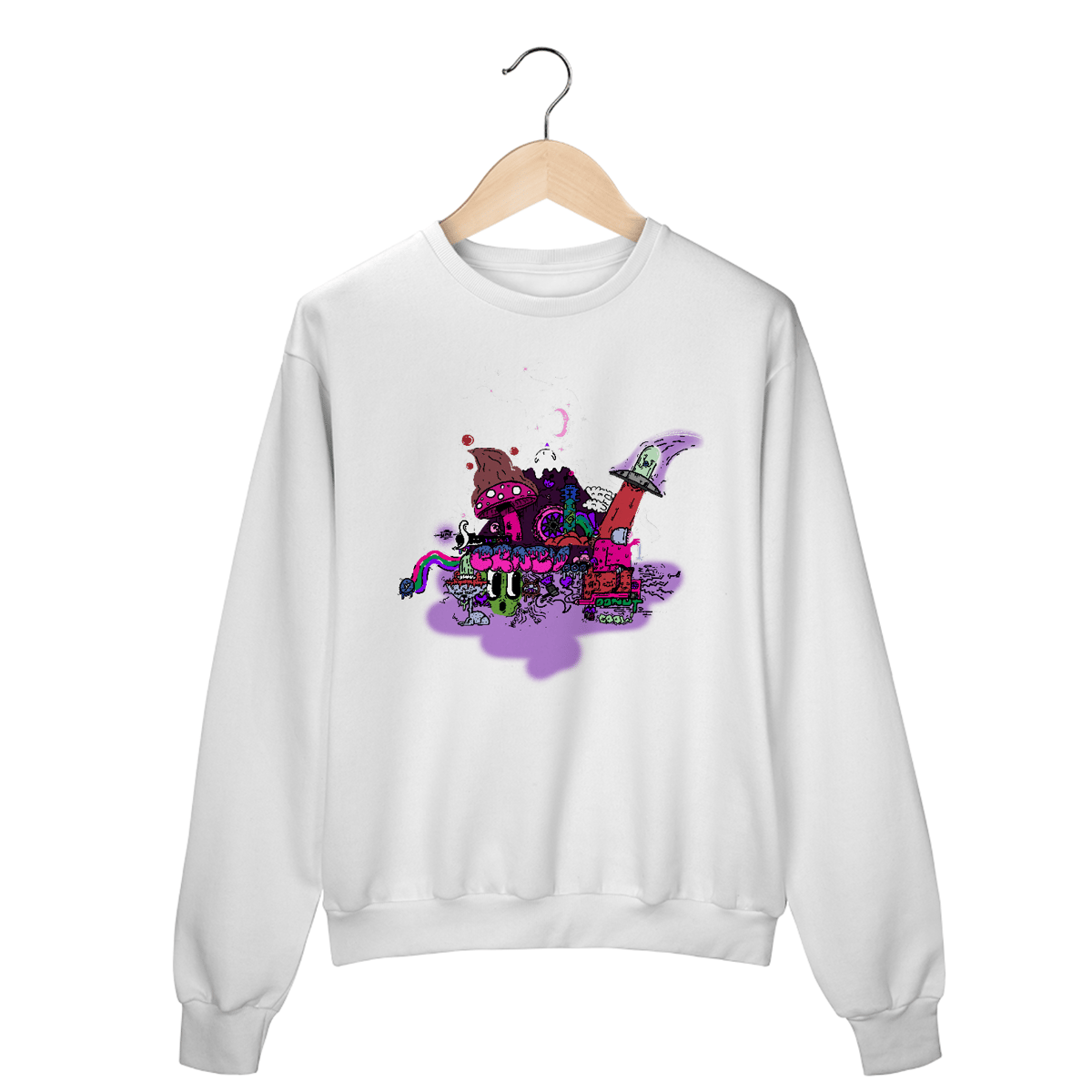 Nome do produto: Moletom Feminino Doodle Rave Cogumelos Psicodelicos ET Uap Ovini Fantasia 