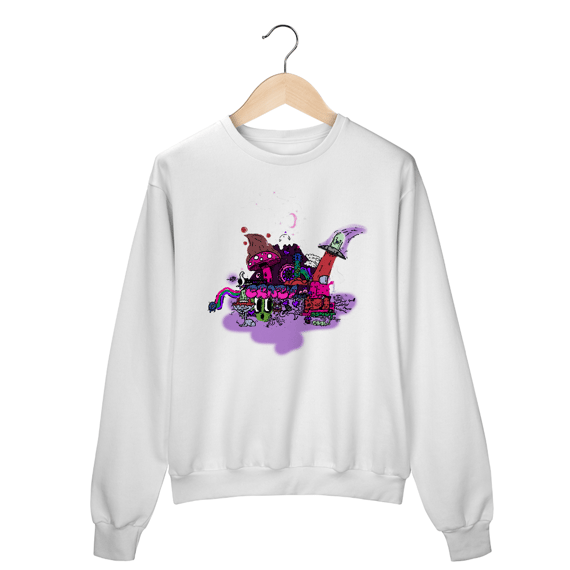 Moletom Feminino Doodle Rave Cogumelos Psicodelicos ET Uap Ovini Fantasia 