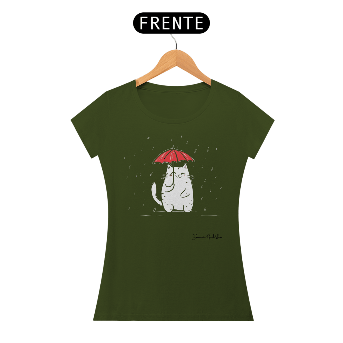 Nome do produto: T-Shirt feminina gato na chuva
