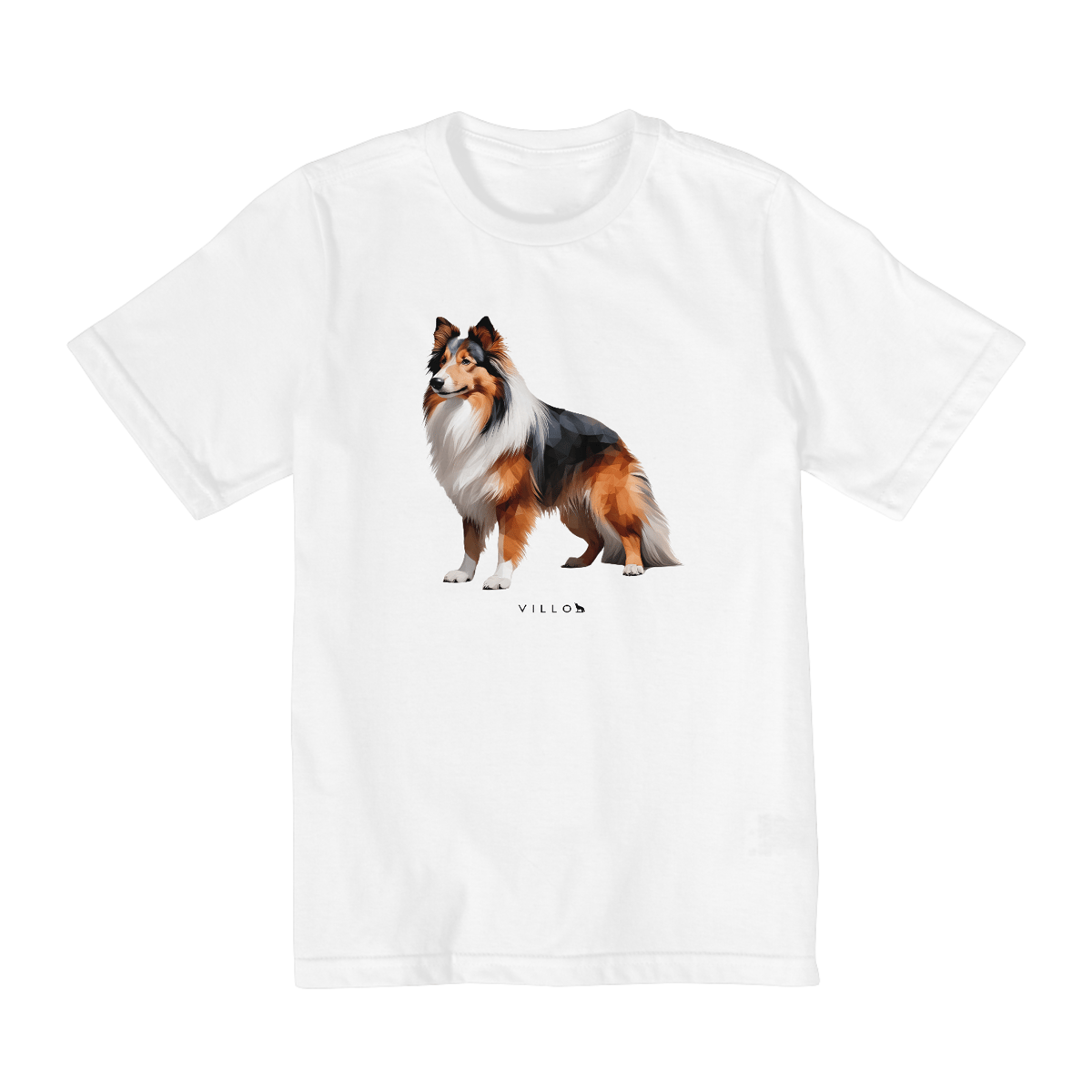 Nome do produto: Camiseta Infantil Confort - De 2 a 8 anos Pastor Shetland Pug