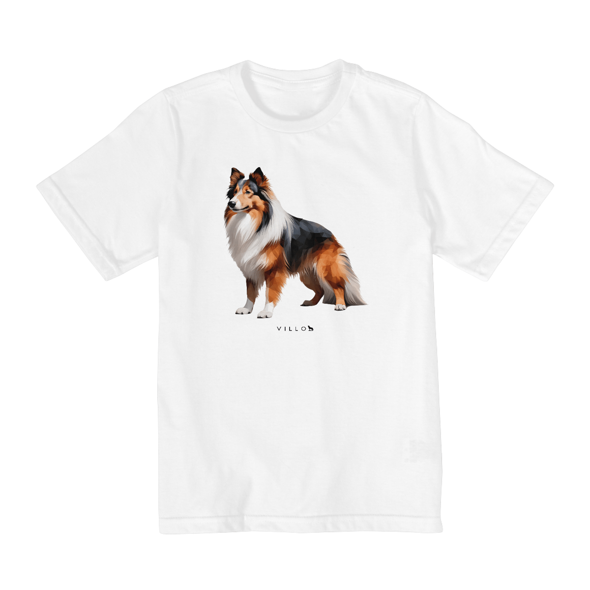Nome do produto: Camiseta Infantil Confort - De 10 a 14 anos Pastor Shetland Pug