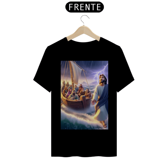 Camiseta T-Shirt Quality Jesus andando nas águas