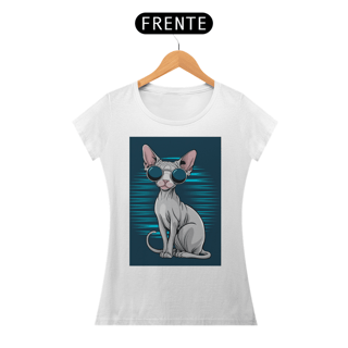 Nome do produto Camiseta Feminina Estilo Gato Sphynx com Óculos – Design Moderno
