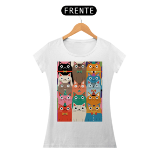 Nome do produto Camiseta Estampada Gatos Coloridos - Estilo Divertido e Exclusivo