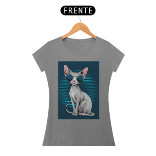 Nome do produto Camiseta Feminina Estilo Gato Sphynx com Óculos – Design Moderno
