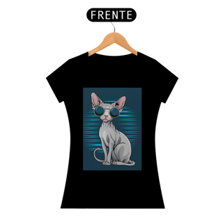 Nome do produto Camiseta Feminina Estilo Gato Sphynx com Óculos – Design Moderno