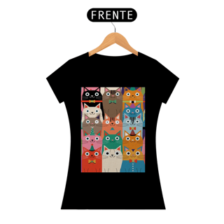 Nome do produto Camiseta Estampada Gatos Coloridos - Estilo Divertido e Exclusivo