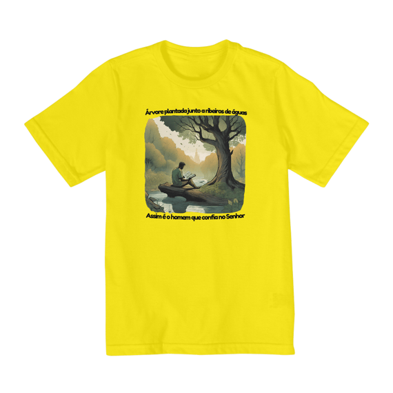 Camiseta Infantil (10 a 14 anos) Salmos 1 - Árvore plantada junto a ribeiros de águas