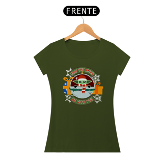 Nome do produtoCamiseta Natal do Grogu - Baby Look (Baby Long) - Estampa Exclusiva Geek | 100% Algodão | CVS
