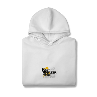 Nome do produto Eat, Sleep, Ride - Collab  Lá e de Moto Outra Vez  - Unissex, Moletom Canguru