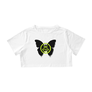 Cropped Branco Xisde com Logo Verde Neon e Borboleta - Streetwear Autêntico