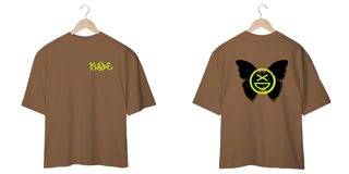 Nome do produto Camiseta Oversize Xisde com Estampa Lateral, Texto Neon e Logo Borboleta - Streetwear Autêntico