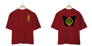 Nome do produto Camiseta Oversize Xisde com Estampa Lateral Grafite, Texto Neon e Logo Borboleta
