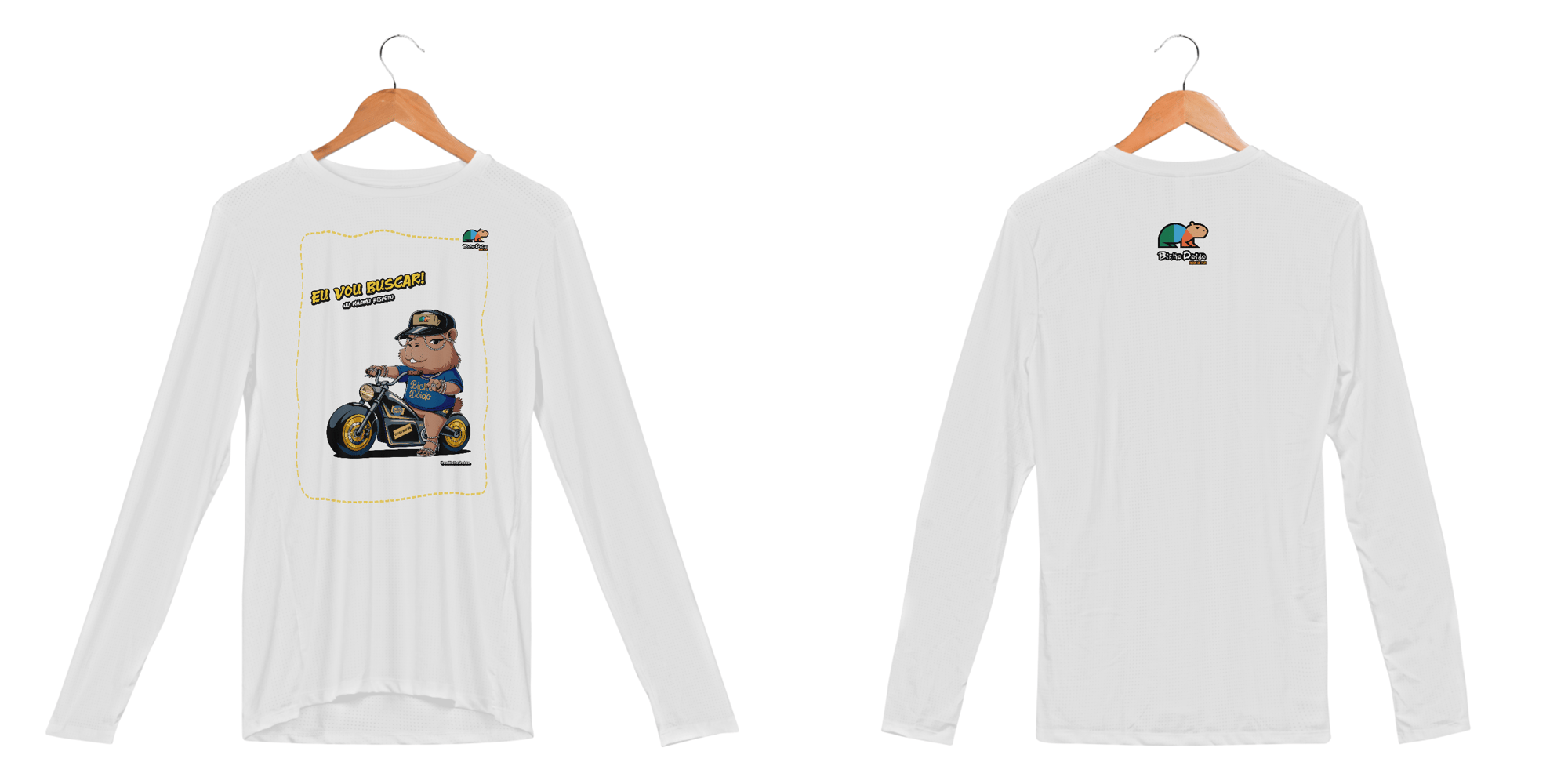 Camiseta Manga Longa Sport Dry UV, Eu vou buscar, No pique da estradeira, Bicho Doido