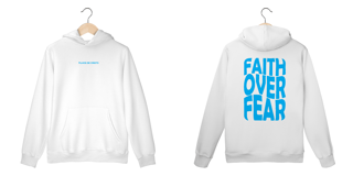 Nome do produto Moletom Canguru Faith Over Fear Branco Com Azul