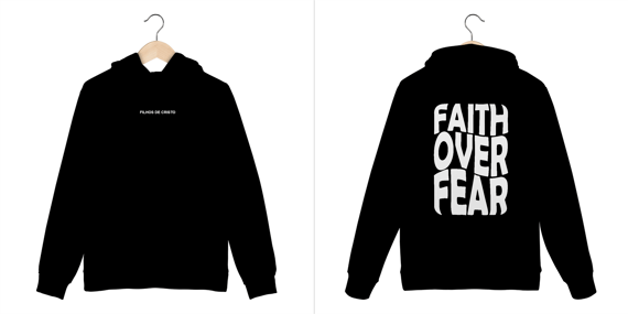 Moletom Canguru Faith Over Fear Preto Com Branco