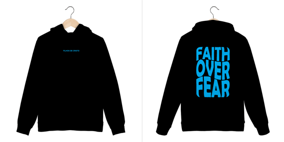 Moletom Canguru Faith Over Fear Preto Com Azul
