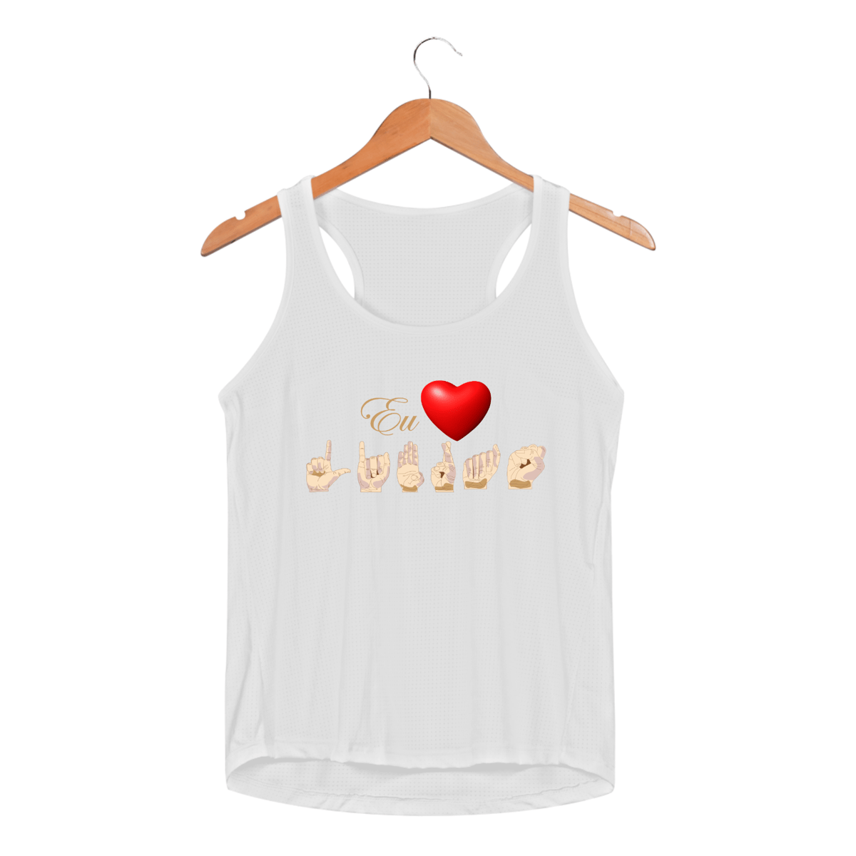 Nome do produto: Camiseta Regata Feminina Sport Libras Coração