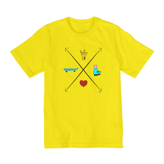 Nome do produtoCamiseta infantil Setas - love skate e patins (ASL/ Libras) - 2 a 8