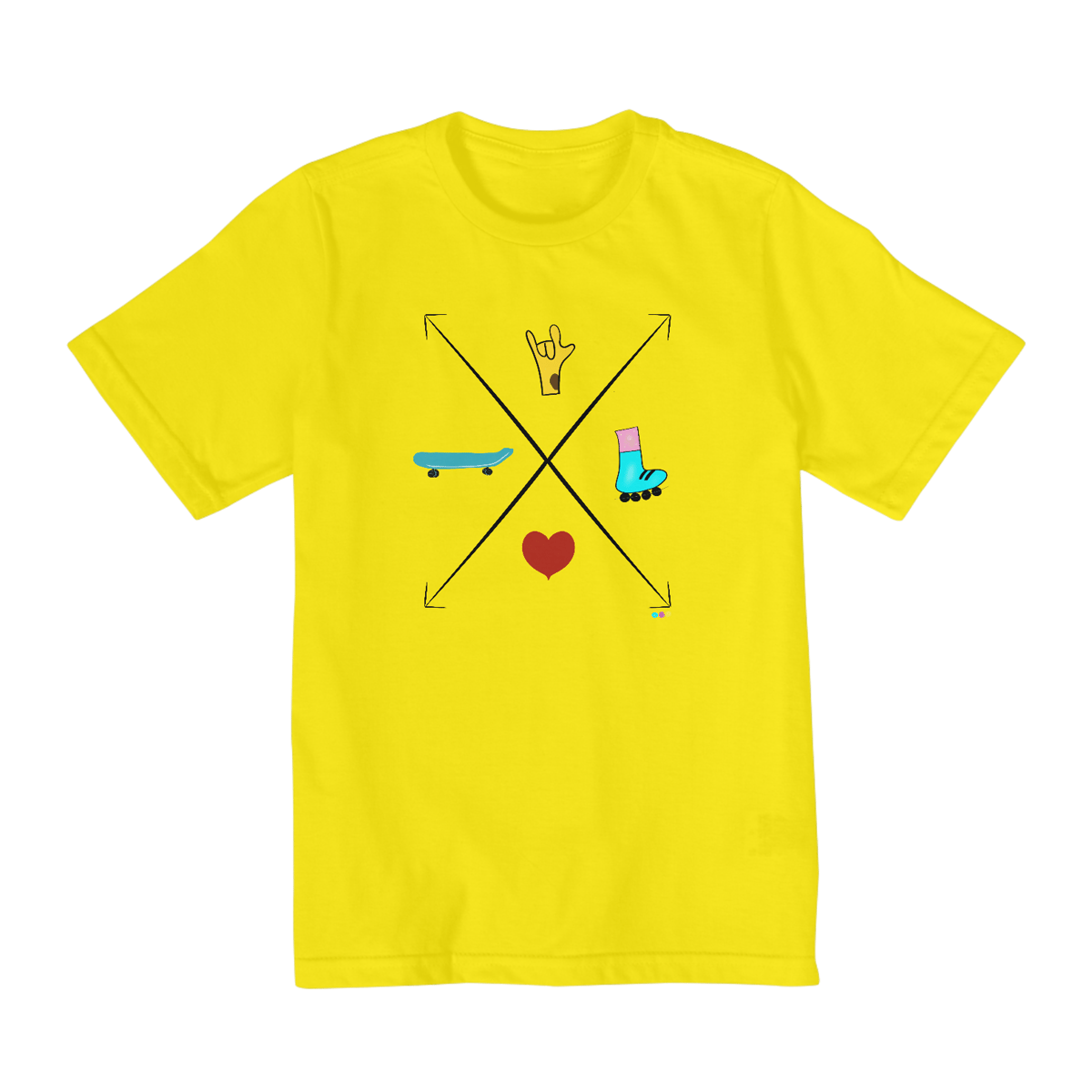 Nome do produto: Camiseta infantil Setas (love skate e patins)