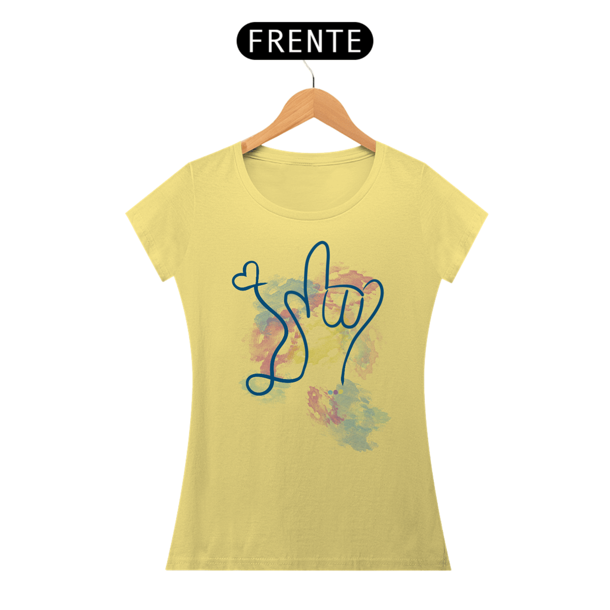Nome do produto: Baby look estonada I love (aquarela) ASL/ Libras 