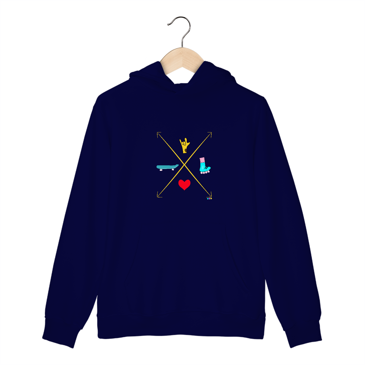 Nome do produto: Moletom canguru seta (love skate e patins)