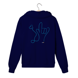 Nome do produtoMoletom c/ zíper I love (azul) ALS/Libras