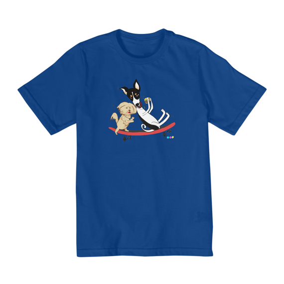 Camiseta infantil Café e Chico - cachorros no skate