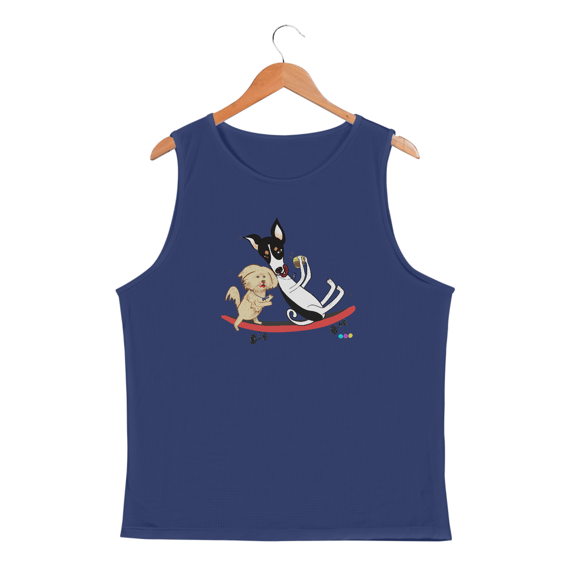 Regata masc esportiva Café e Chico - cachorros no skate - sport dry UV 