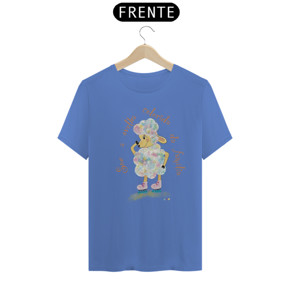 Camiseta estonada Raibow - ovelha colorida - com frase
