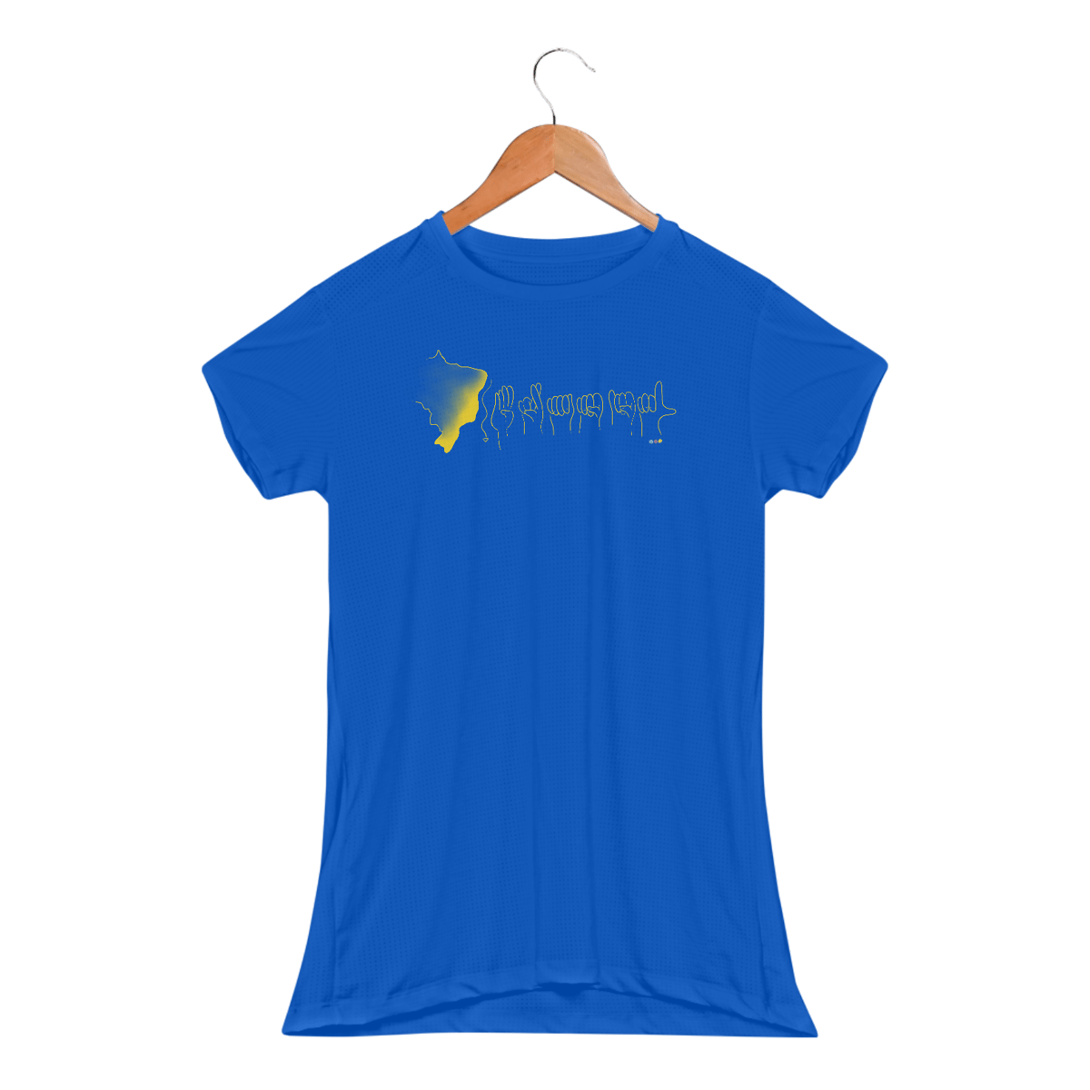 Nome do produto: Baby look esportiva  Brasil (mapa e soletração - amarelo)