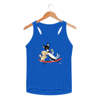 Nome do produtoRegata fem esportiva Café e Chico - cachorros no skate 