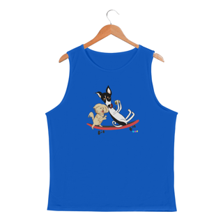 Nome do produtoRegata masc esportiva Café e Chico - cachorros no skate - sport dry UV 