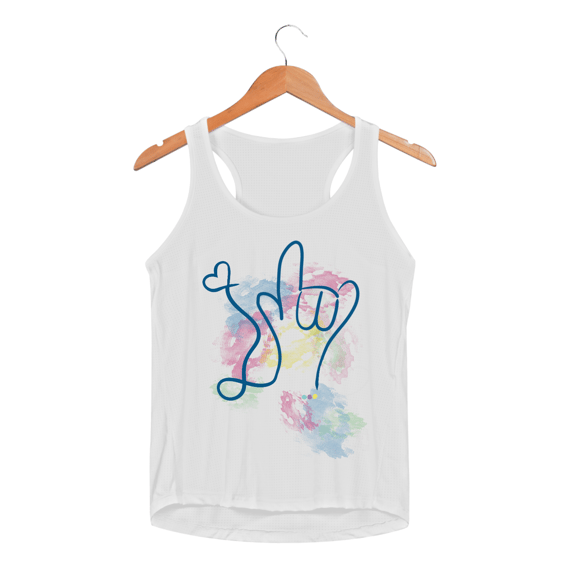 Regata fem esportiva I love (aquarela) ASL/Libras 