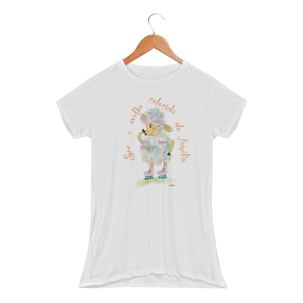Nome do produto: Baby look esportiva Raibow - ovelha colorida - com frase 