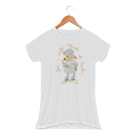 Baby look esportiva Raibow - ovelha colorida - com frase 