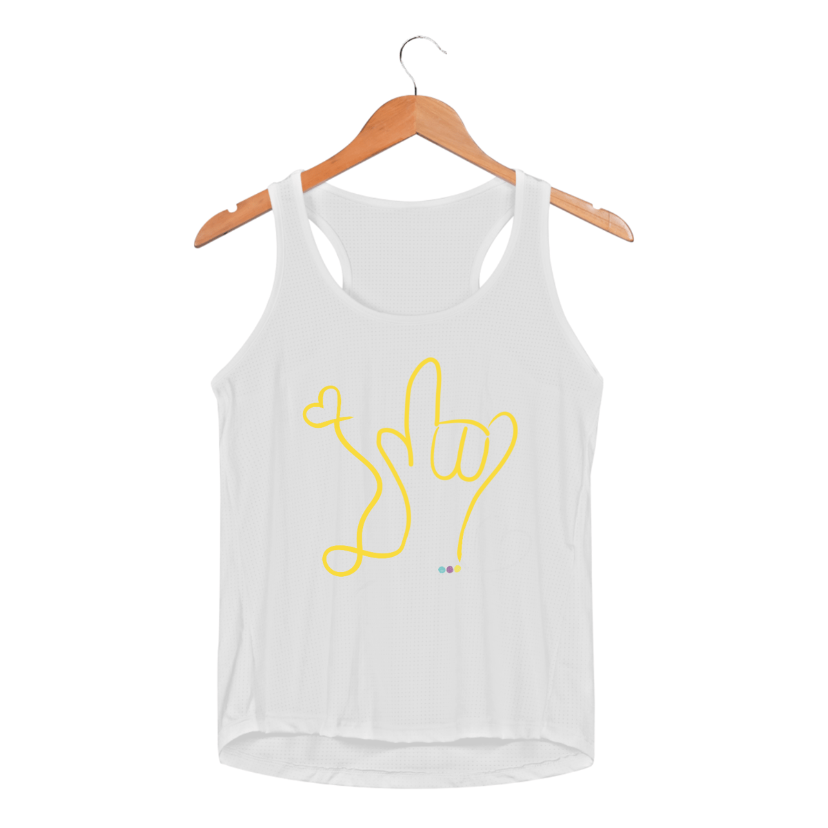 Nome do produto: Regata fem esportiva I love you (amarela) ASL/ Libras 