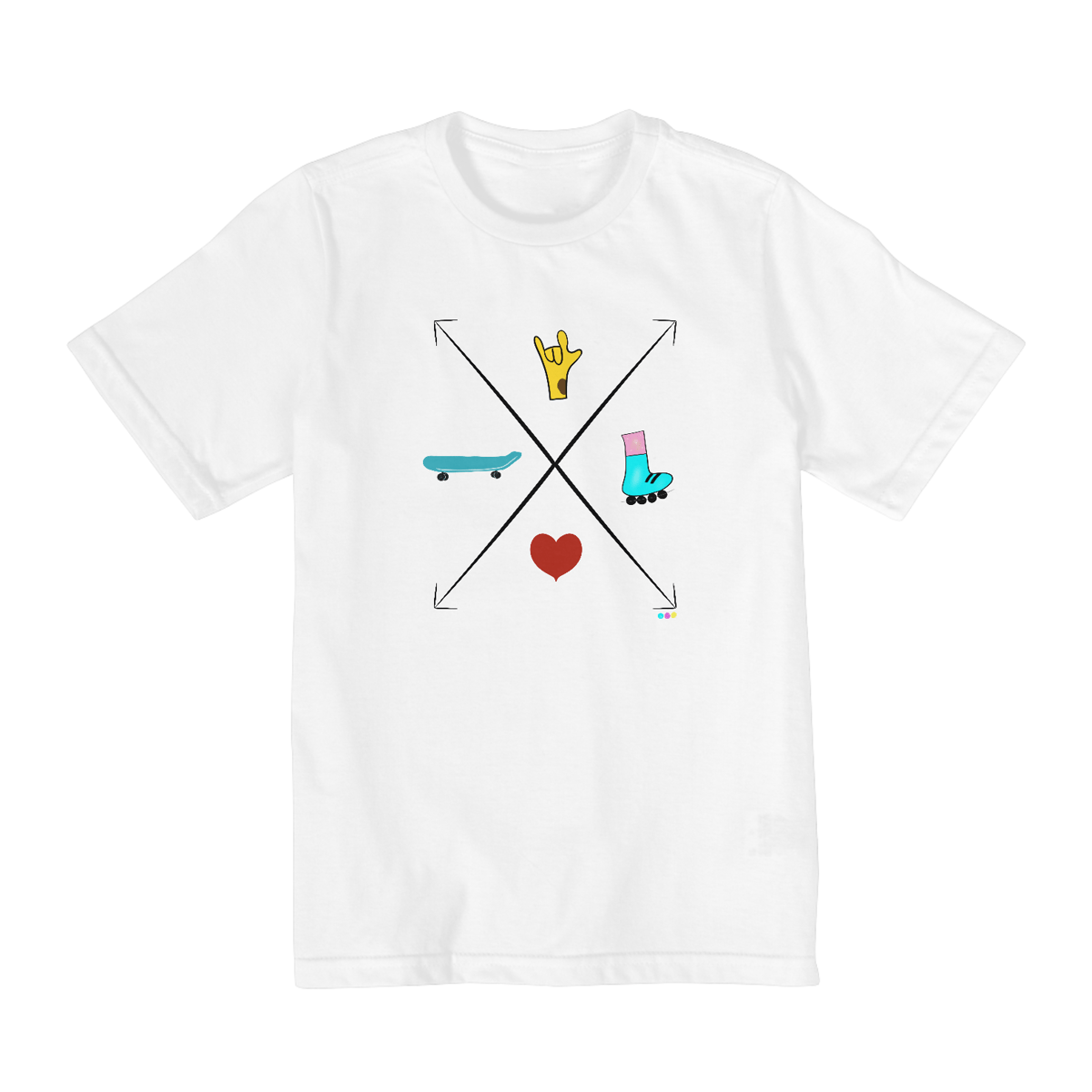 Nome do produto: Camiseta infantil Setas - love skate e patins (ASL/ Libras) - 2 a 8