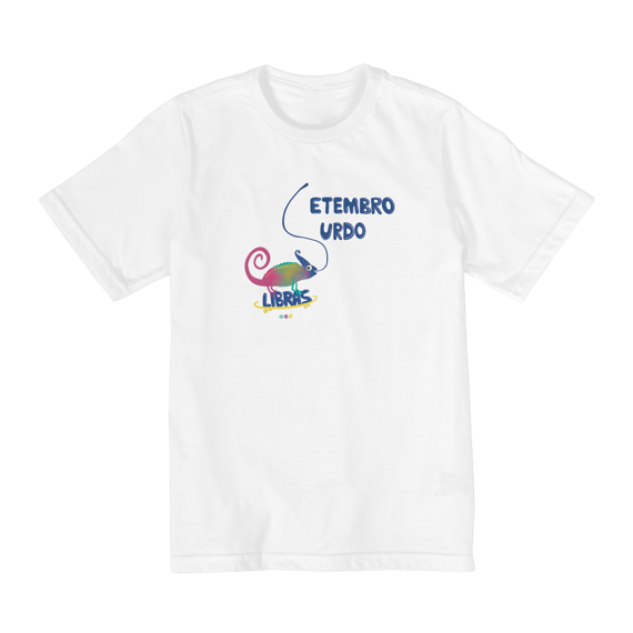 Camiseta infantil Klaus - camaleão surdo - Setembro Surdo