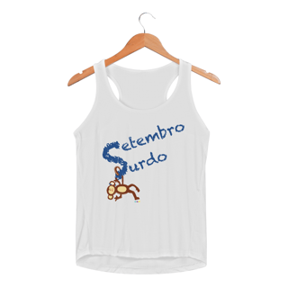 Nome do produtoRegata fem esportiva Nico - macaco surdo - Setembro Surdo
