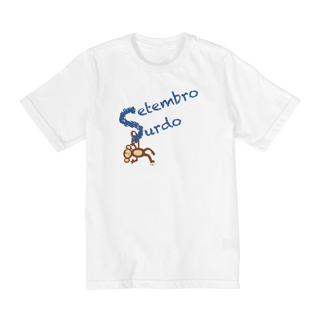 Nome do produtoCamiseta infantil Nico - macaco surdo - Setembro Surdo 